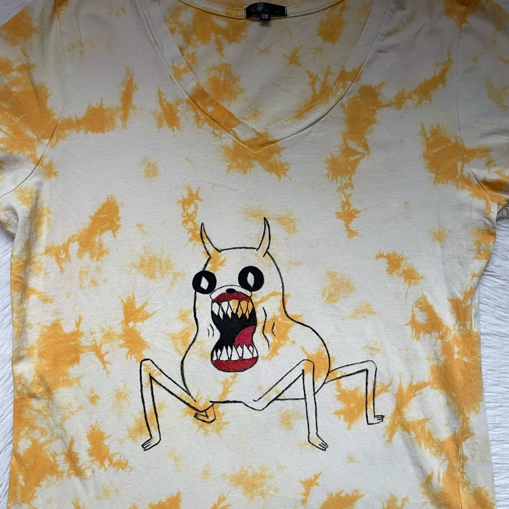 Adventure time scary Jake the Dog hand painted tie dye v neck tee - Picture 16 of 17
